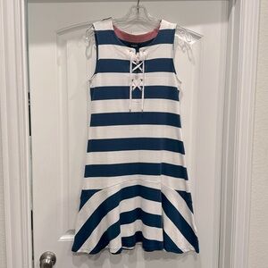 CHAPS Navy and White Striped Dress